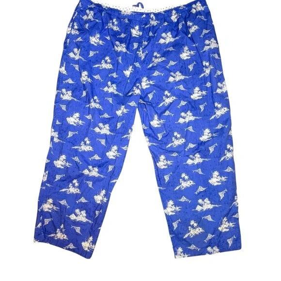 Tommy Bahama Patterned Sleep Pants 4X Tropical Fish Blue Drawstring Cotton - Picture 2 of 5